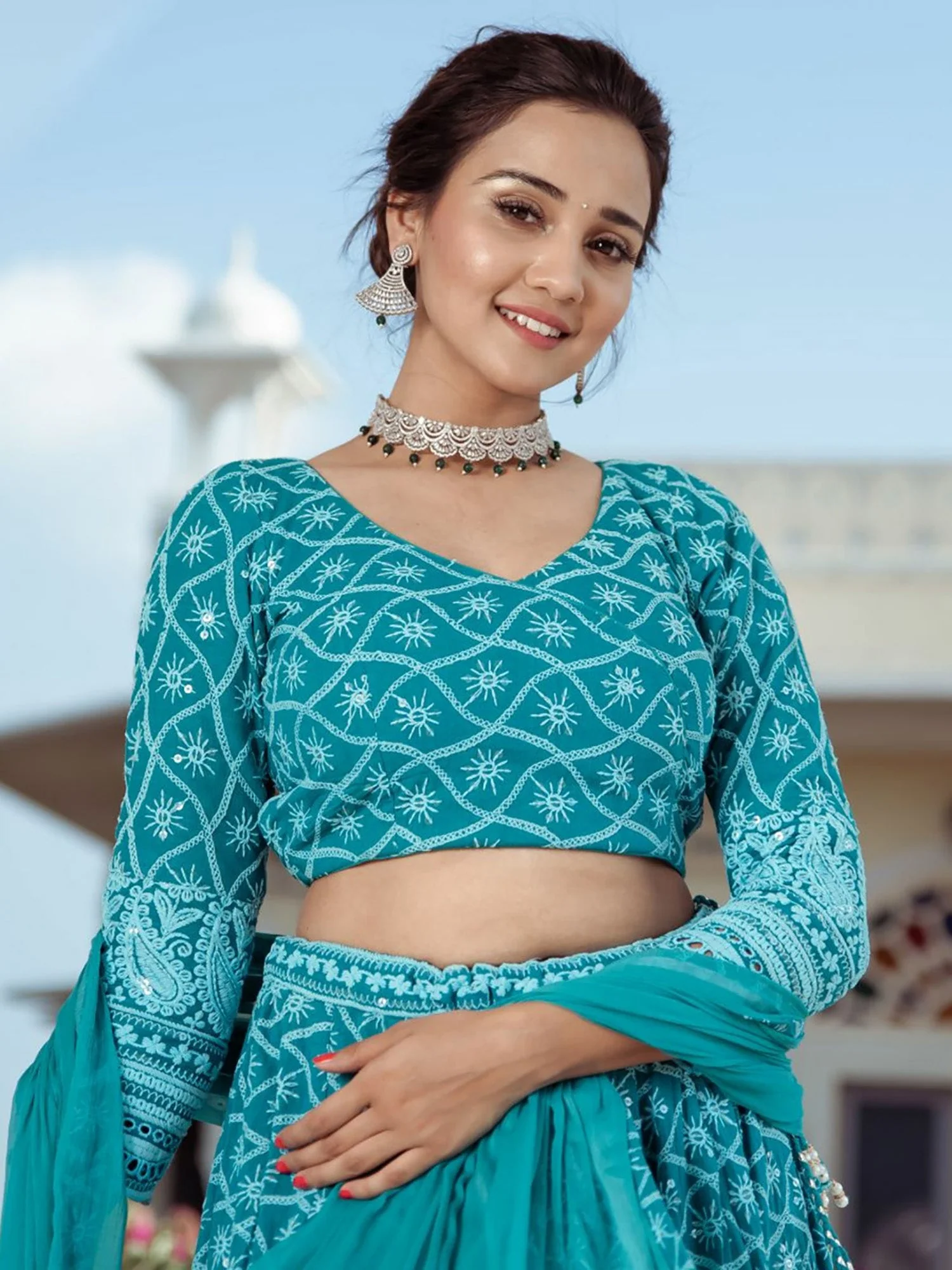 Turquoise Blue Lehenga Set - Image 2