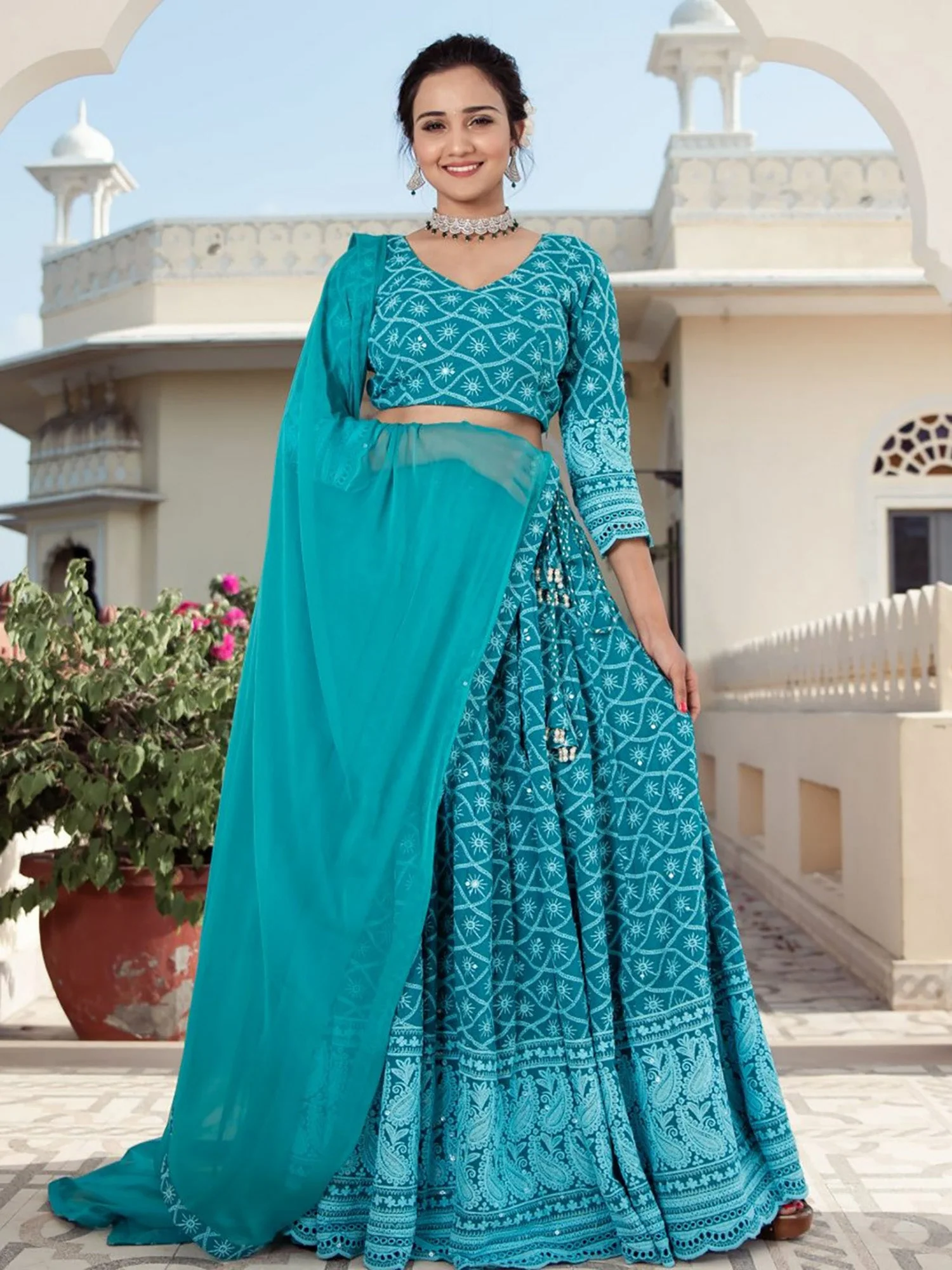 Turquoise Blue Lehenga Set - Image 3