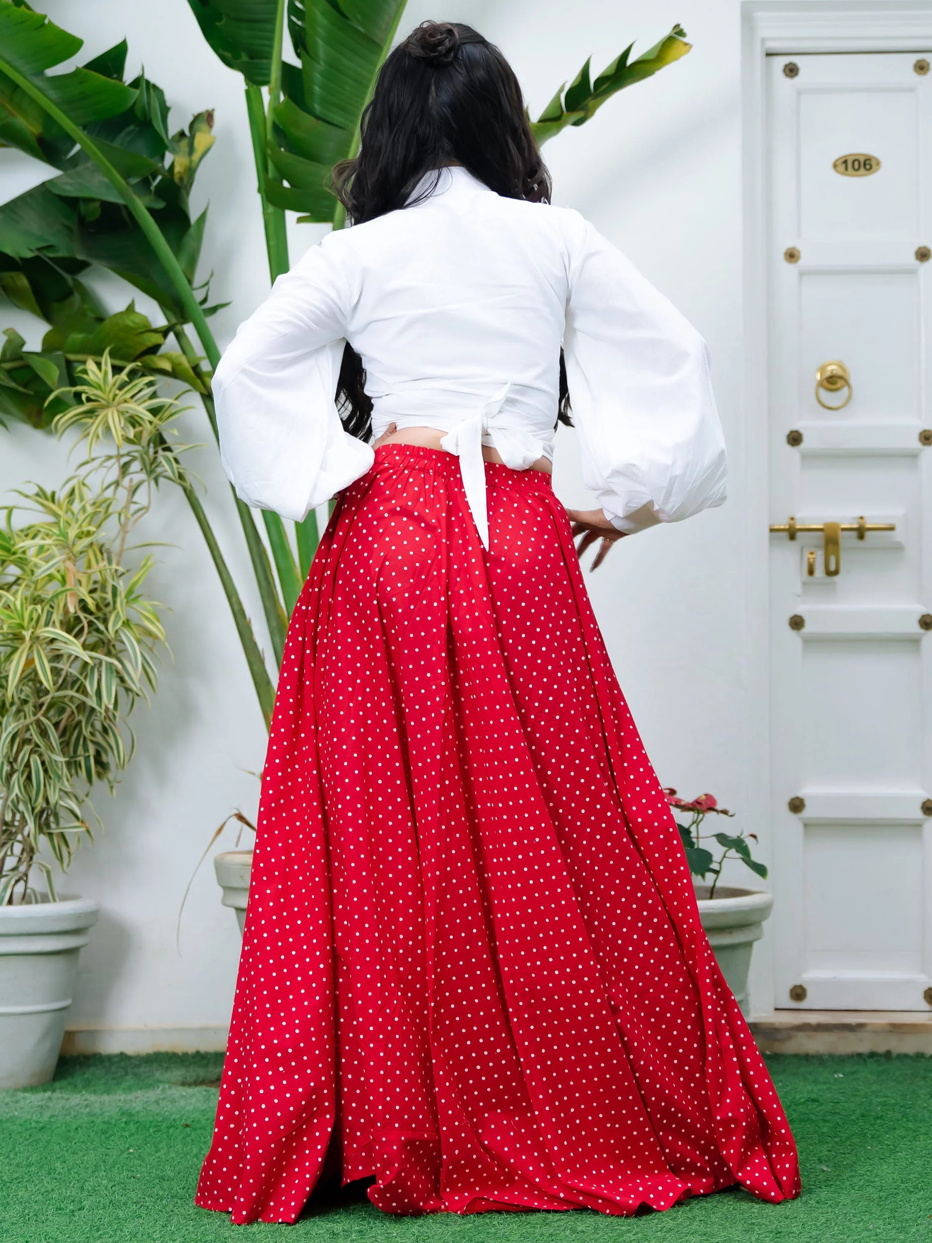 White Crop Top and Polka Dots Skirt Set - Image 4