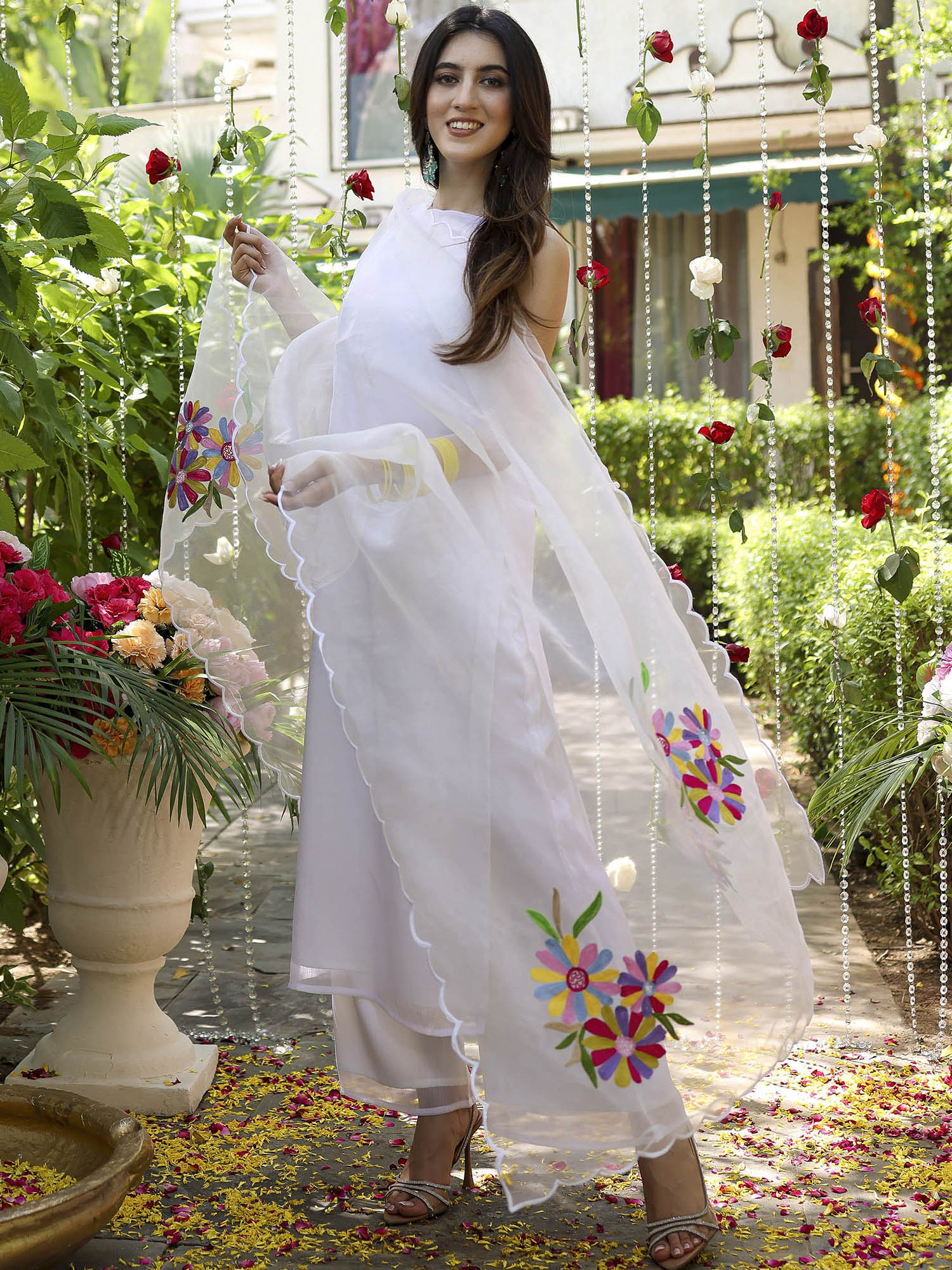 White Embroidered Kurta Set - Image 6