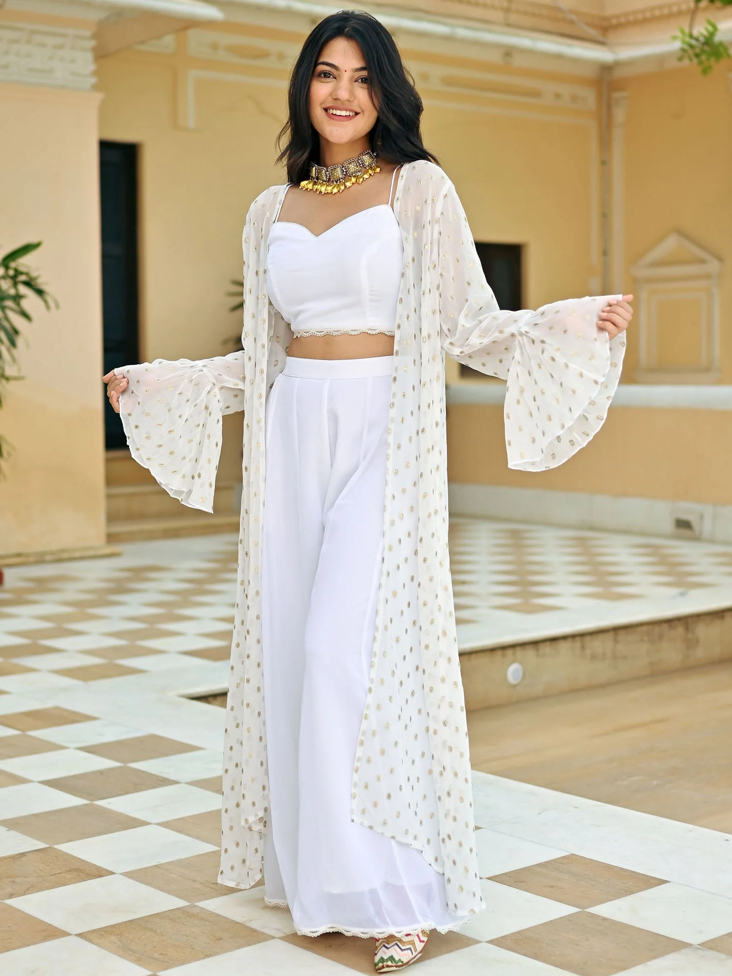 White Georgette Three Piece Set