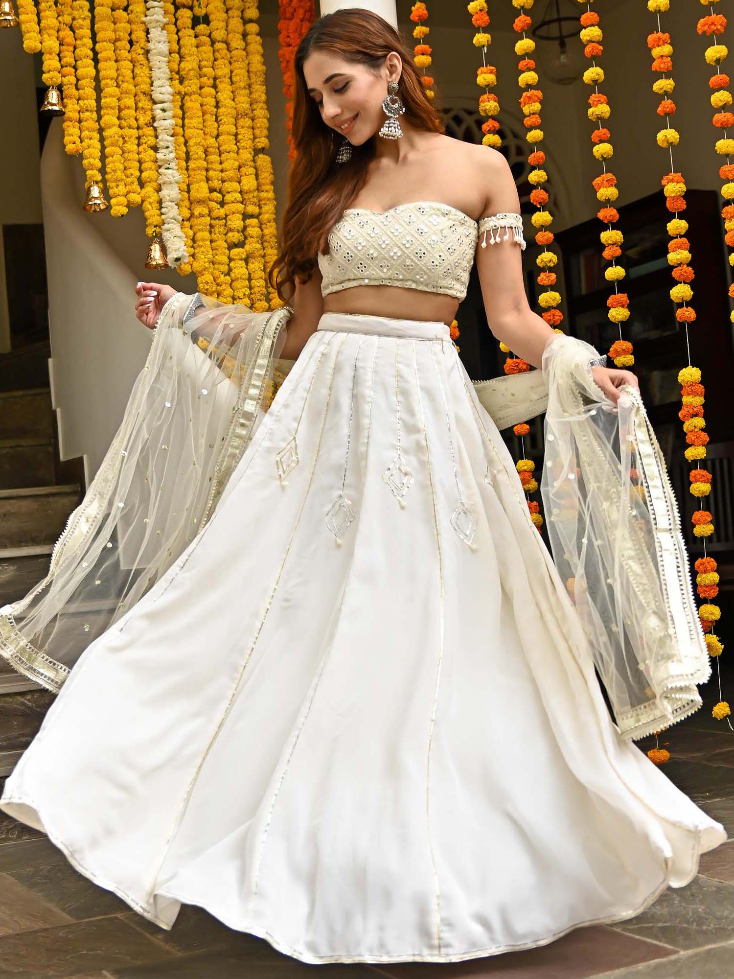 White Gota Lehenga Set - Image 3