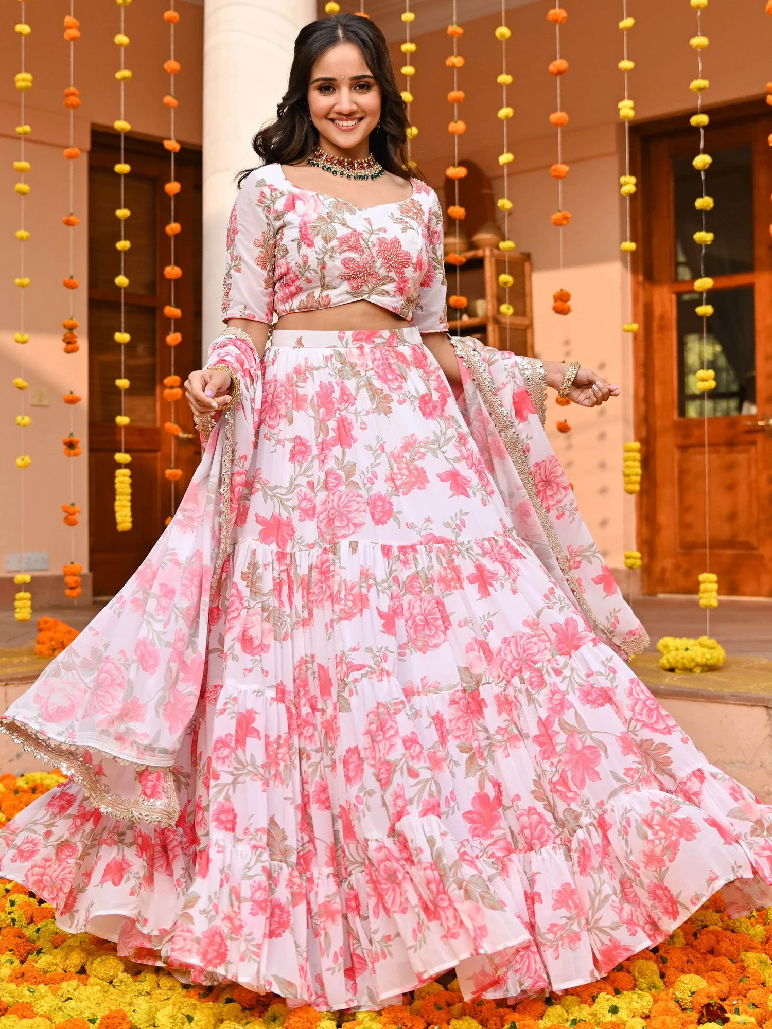 White Printed Lehenga Set - Image 5