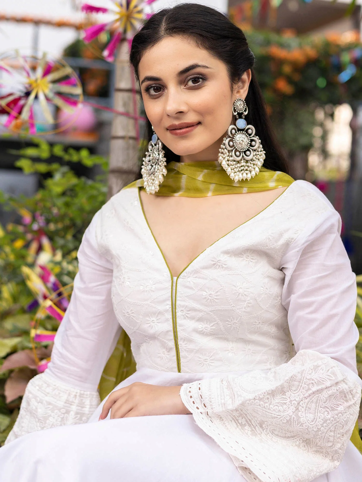 White Schiffli Anarkali Set - Image 3