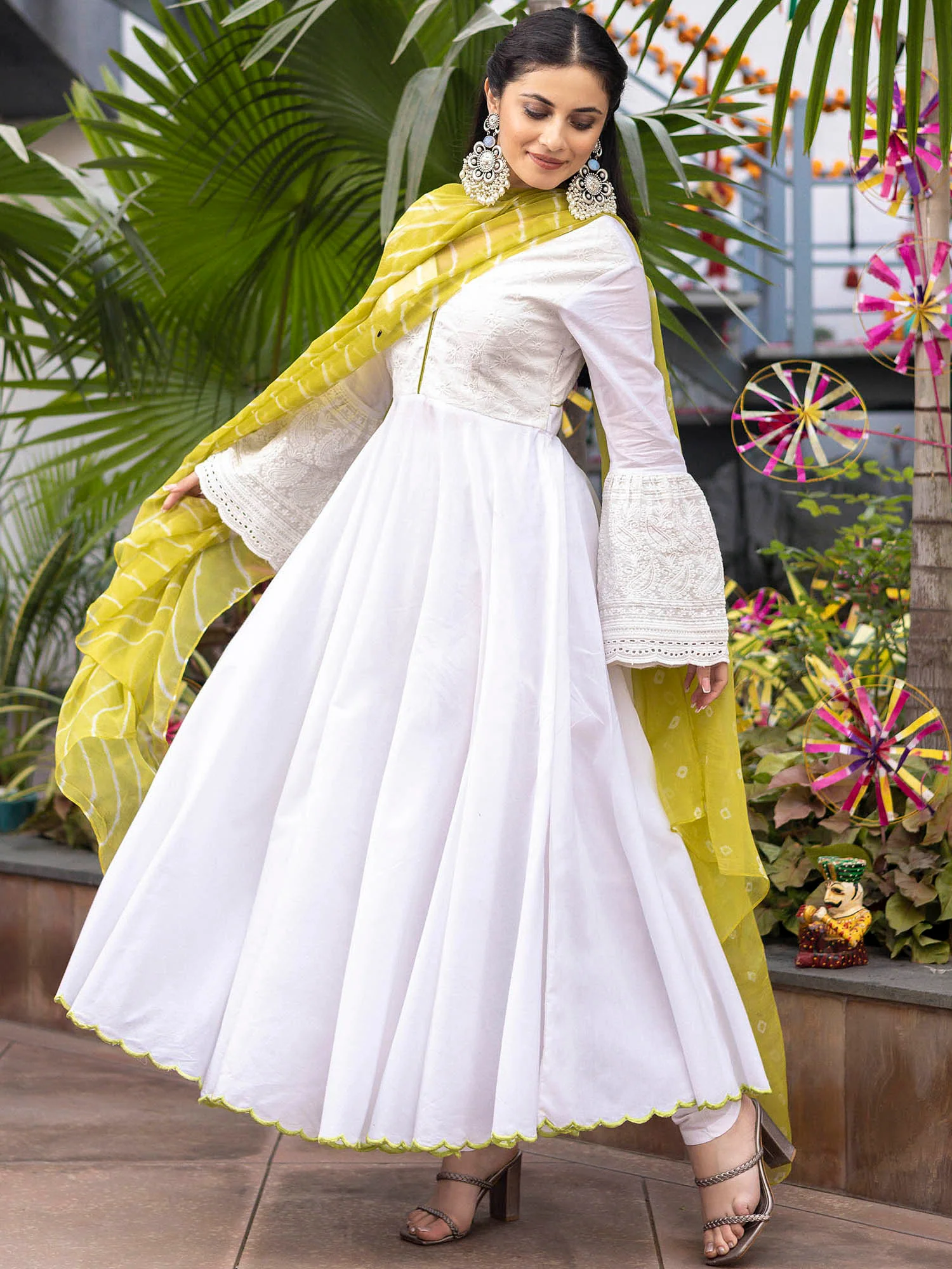 White Schiffli Anarkali Set - Image 5