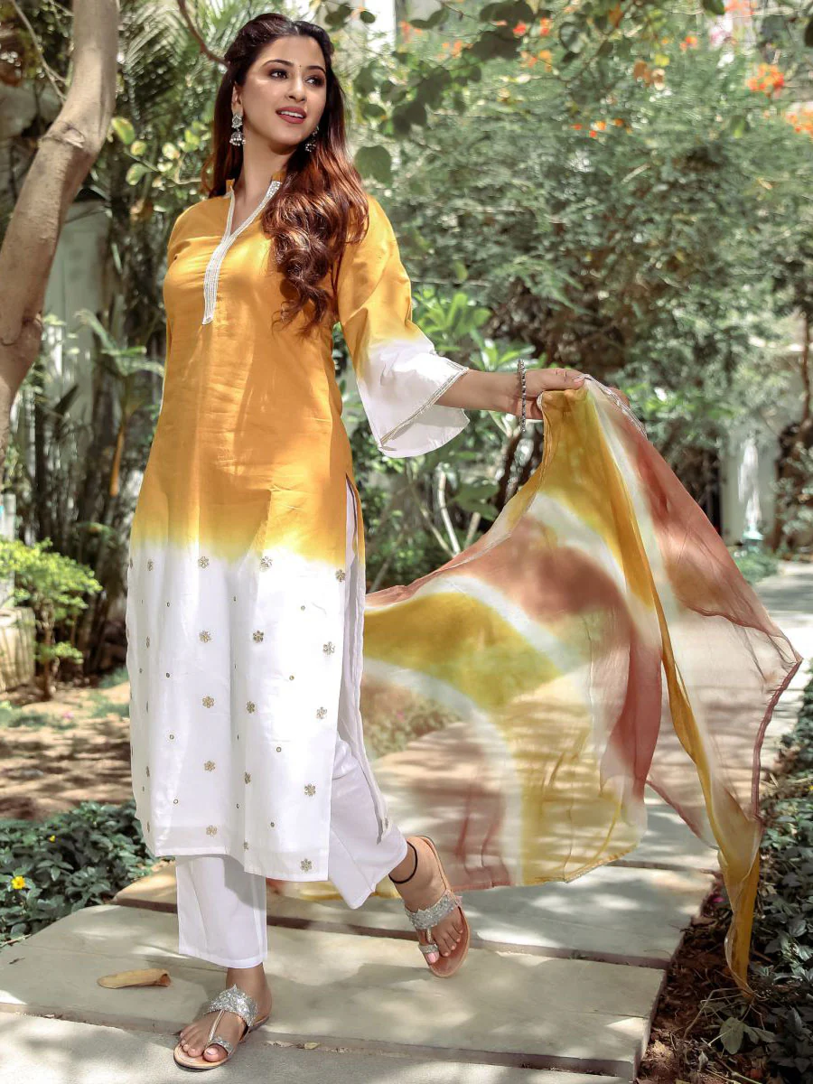 White Tie-Dye With Dupatta - Image 4