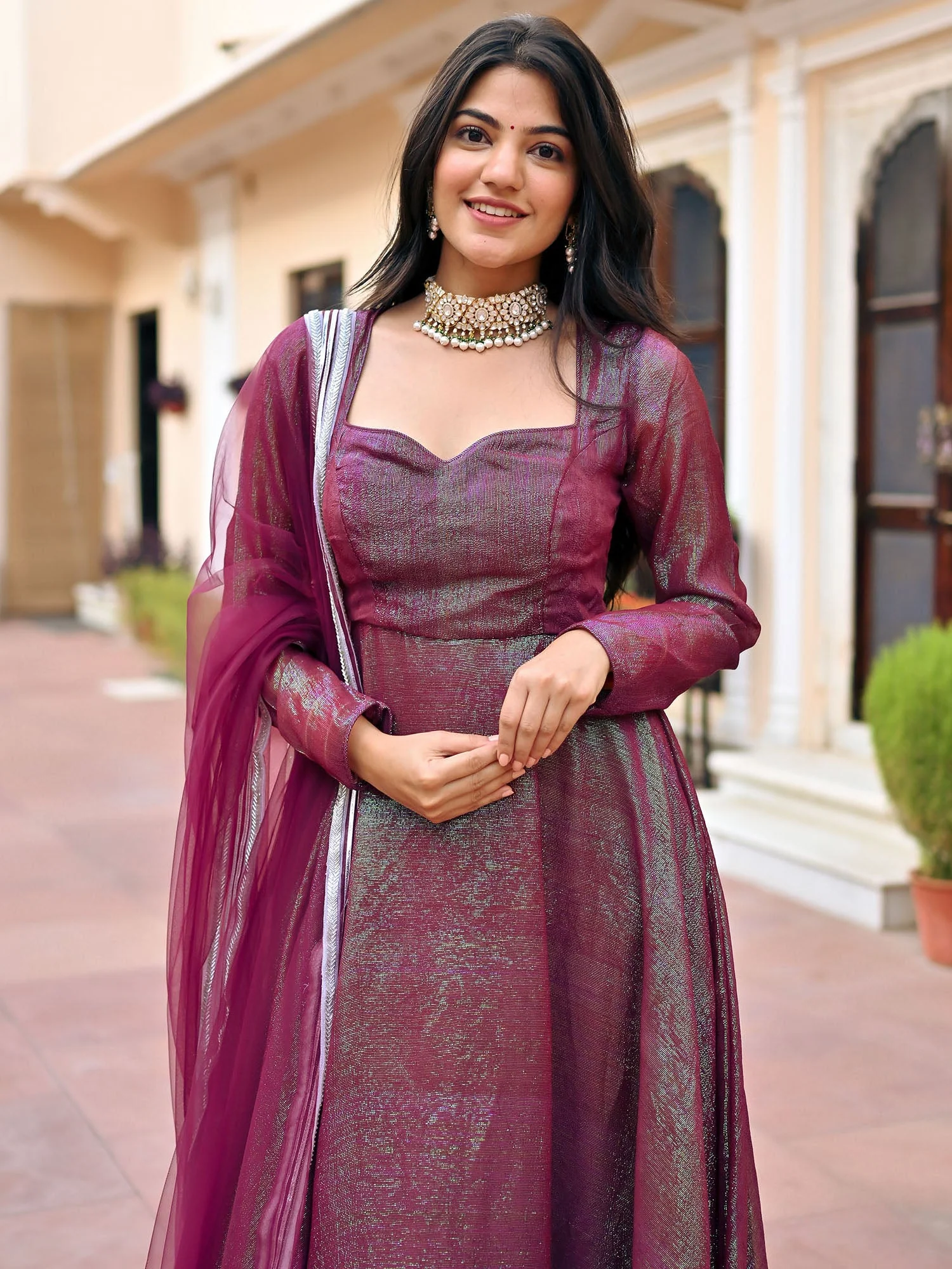 Wine Lurex Anarkali Set - Image 7