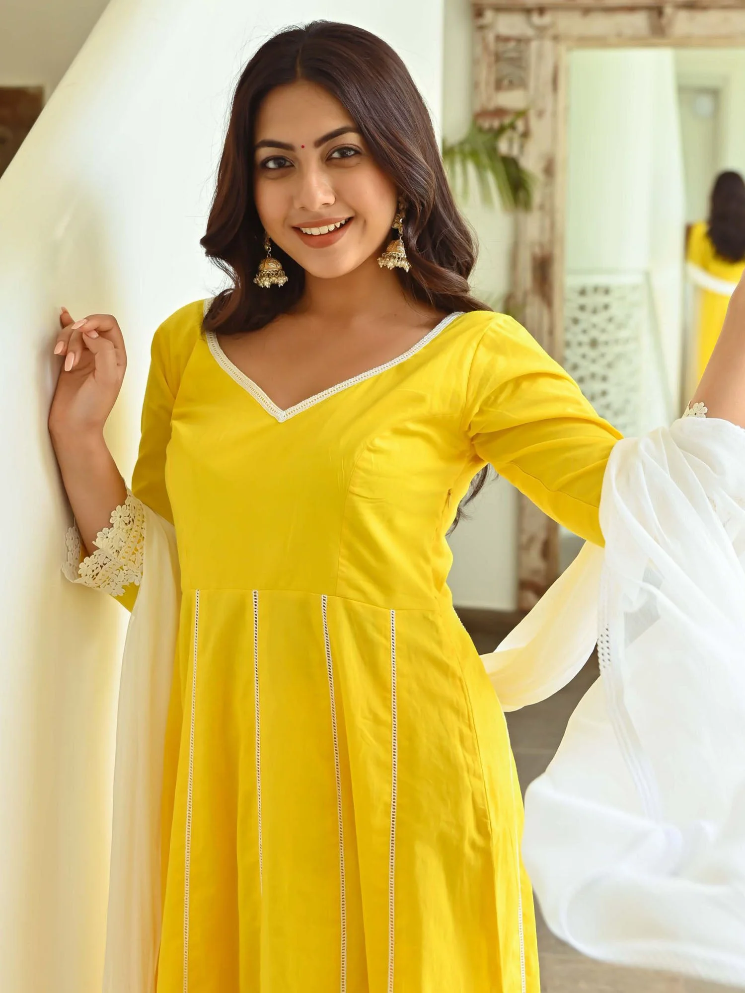 Yellow Cotton Anarkali Set - Image 4