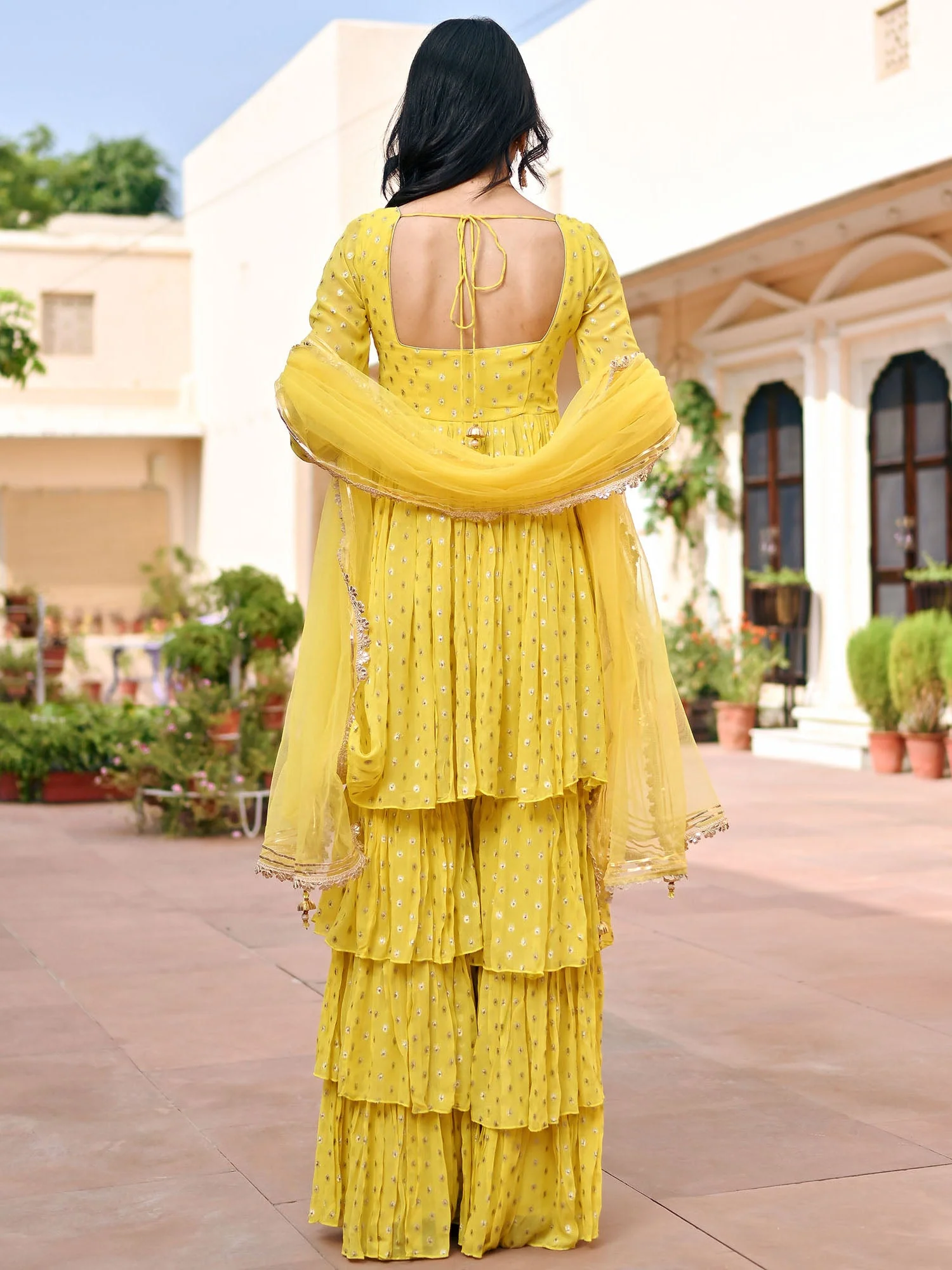 Yellow Georgette Sharara Set - Image 3