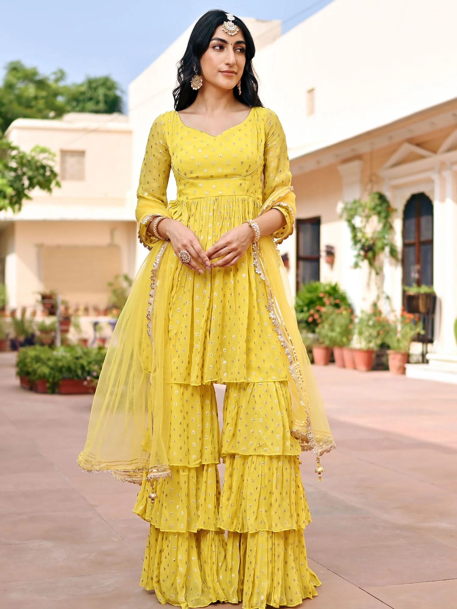 Yellow Georgette Sharara Set - Image 4