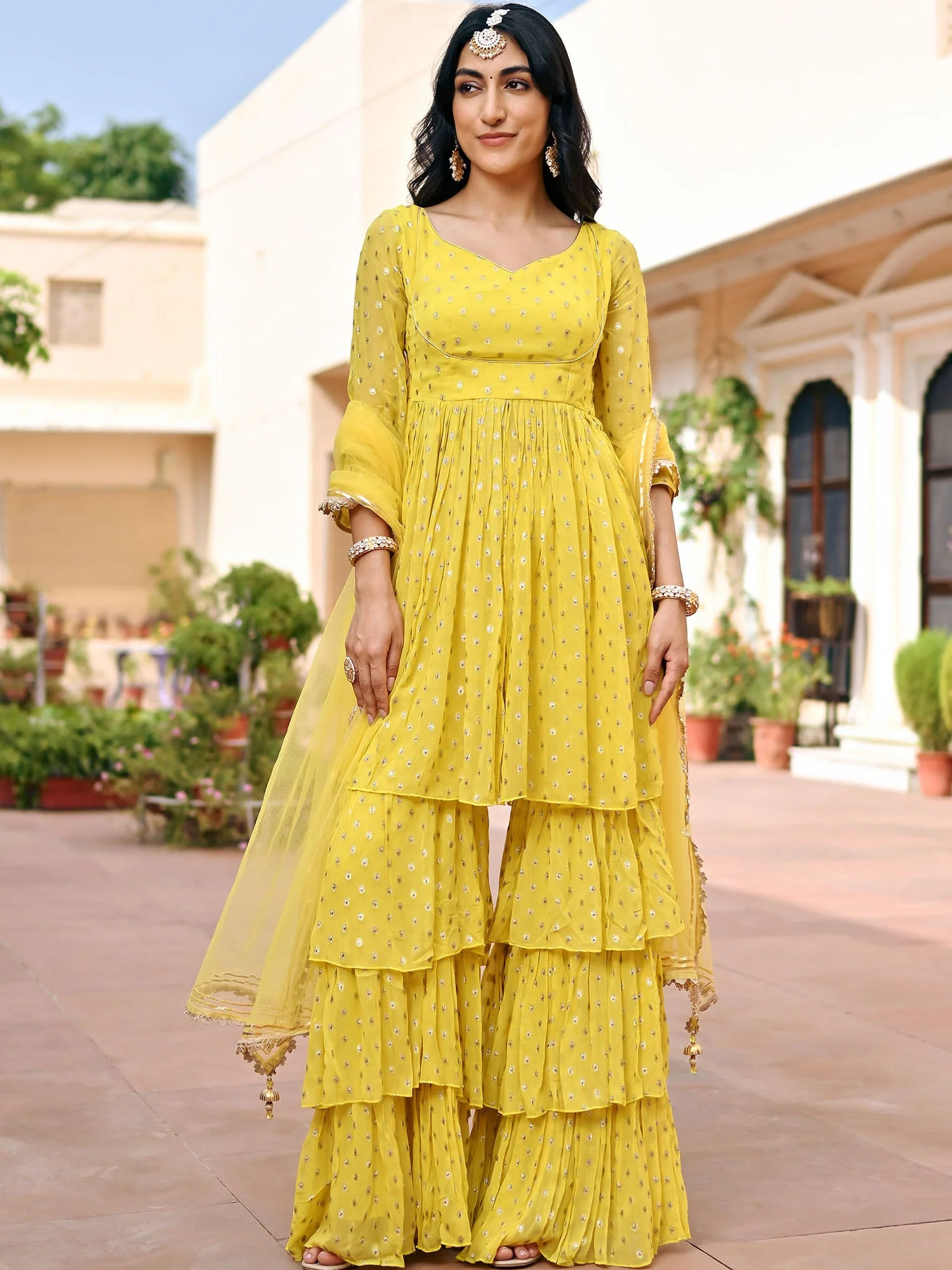 Yellow Georgette Sharara Set - Image 5