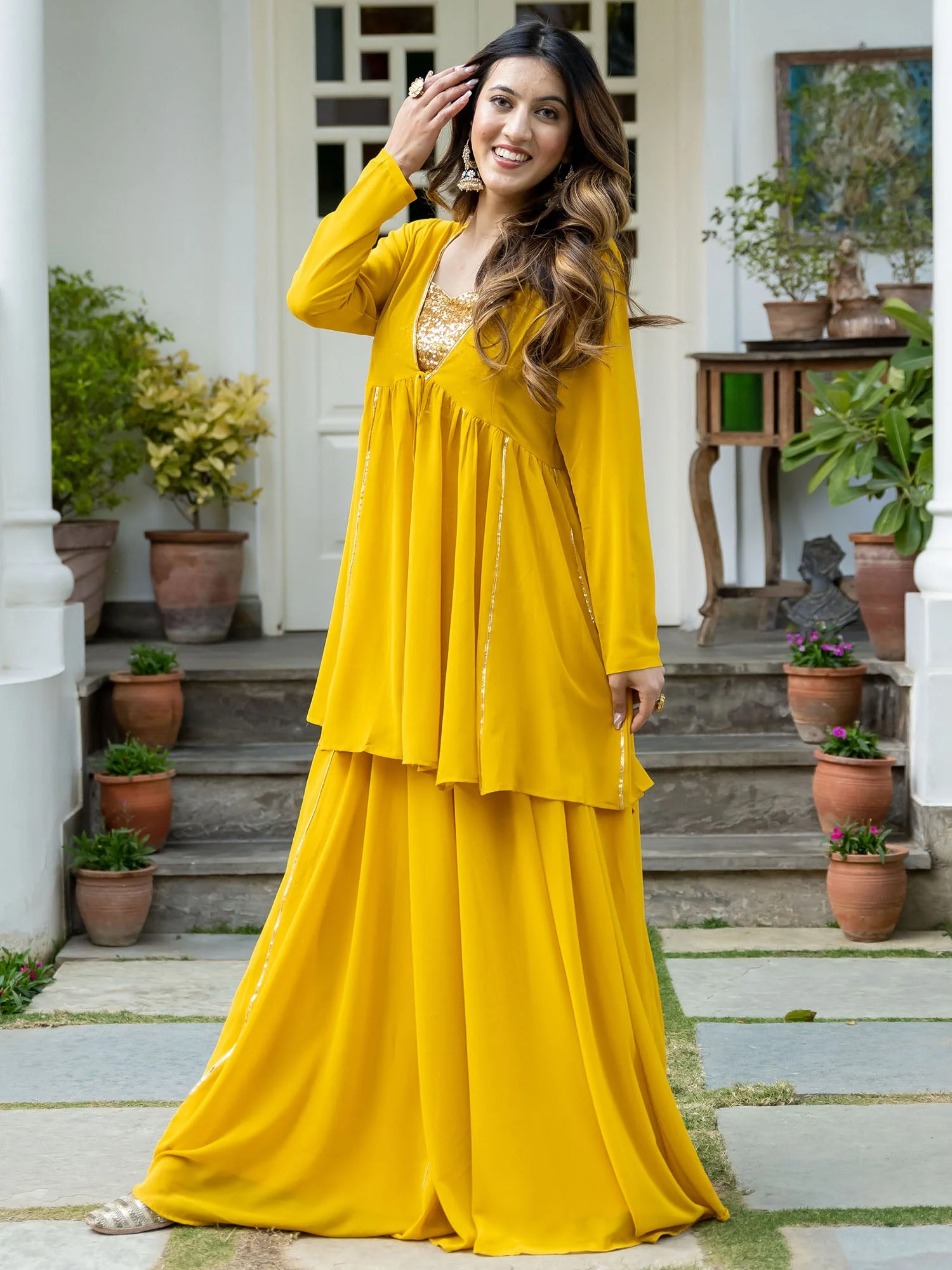Yellow Georgette Three Piece Set - Image 3