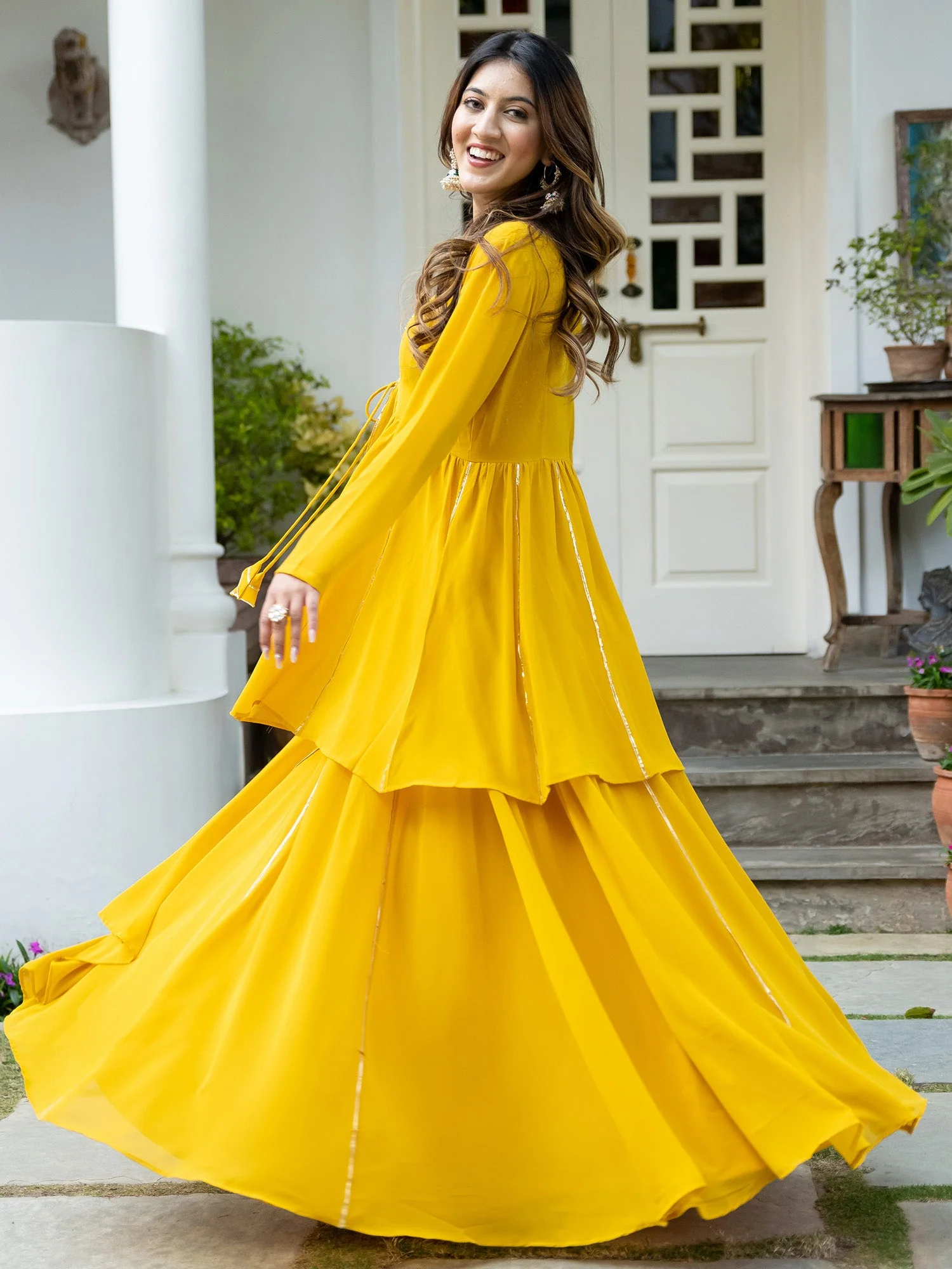 Yellow Georgette Three Piece Set - Image 4