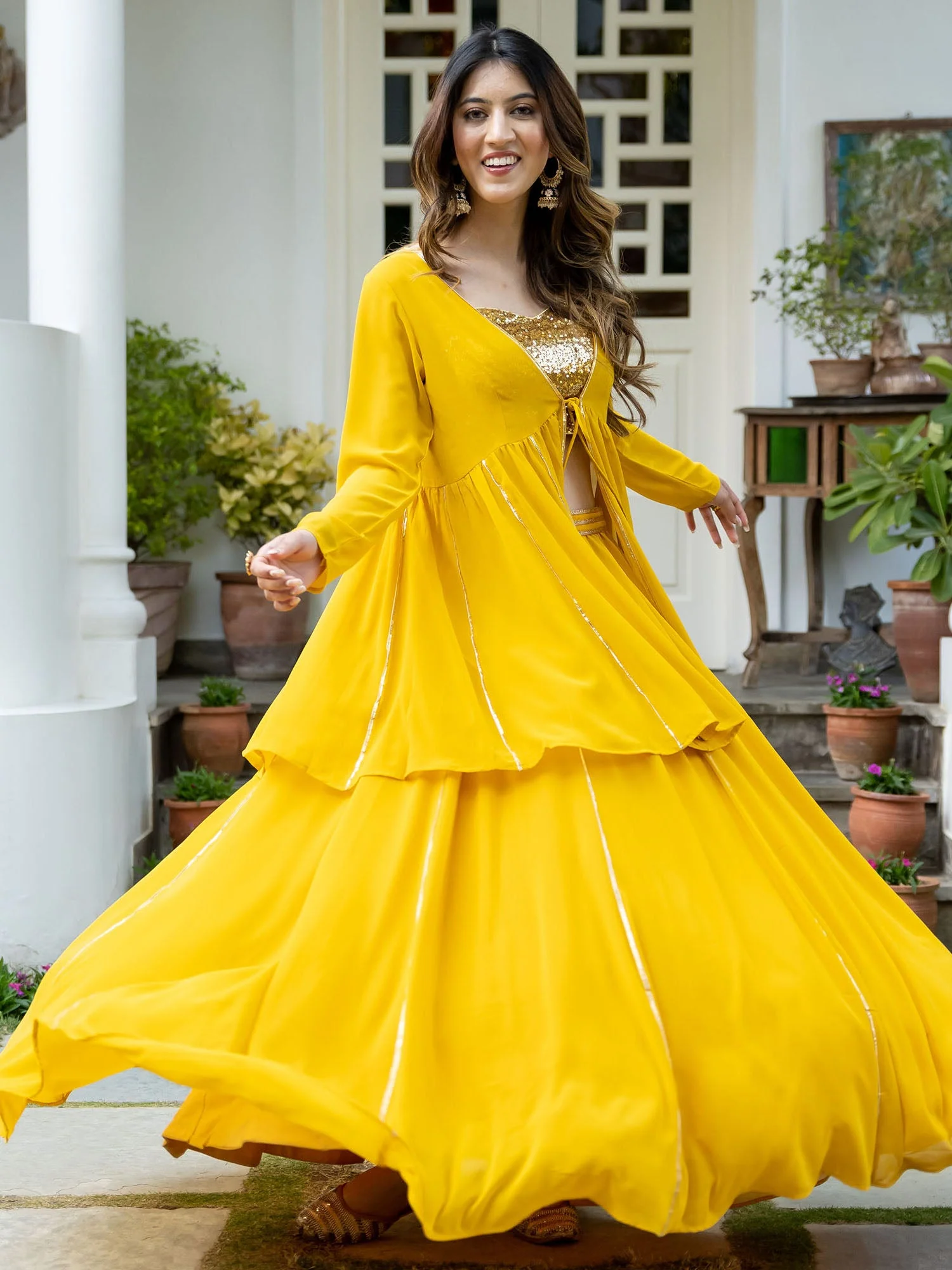 Yellow Georgette Three Piece Set - Image 5