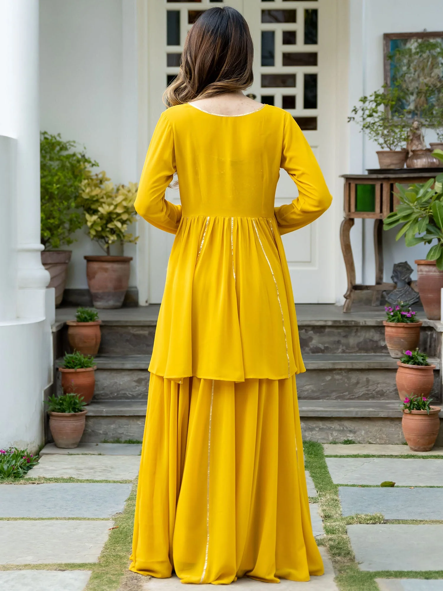 Yellow Georgette Three Piece Set - Image 6