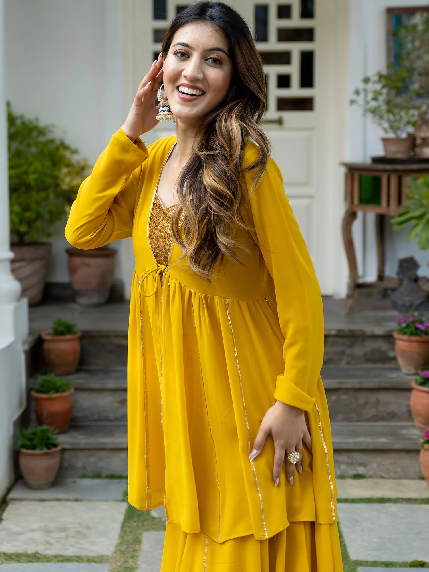 Yellow Georgette Three Piece Set - Image 7