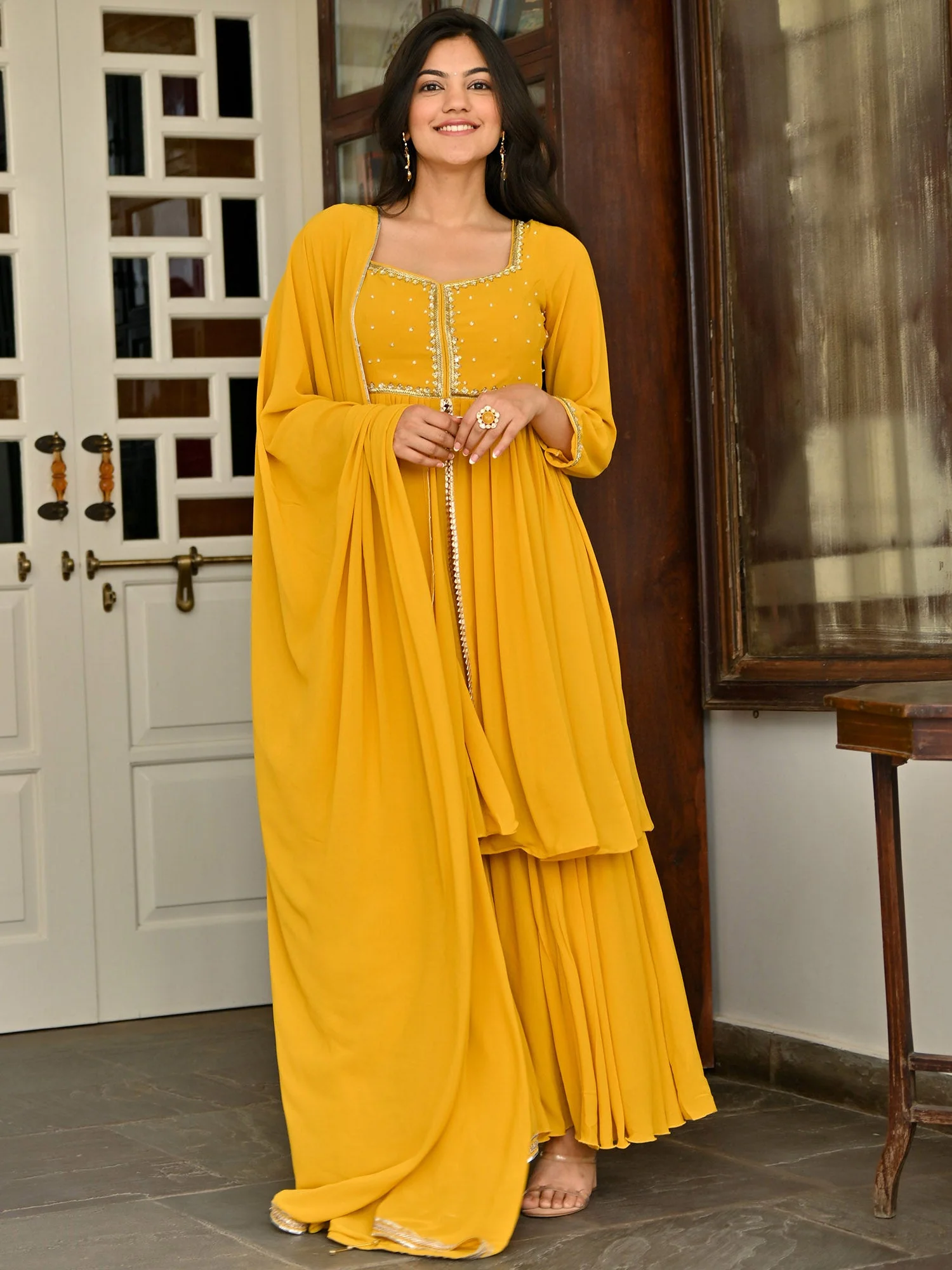 Yellow Handwork Sharara Set - Image 3