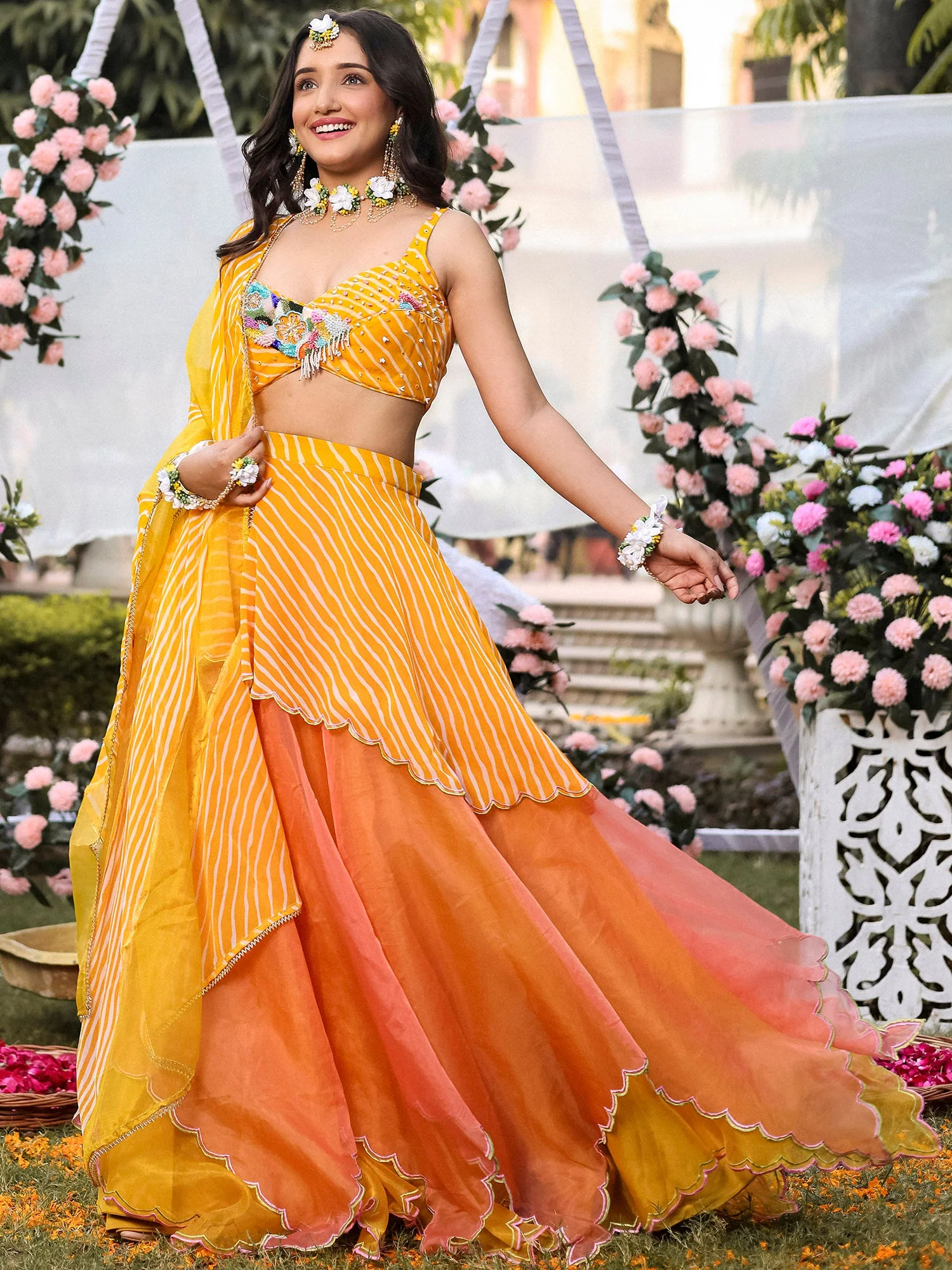Yellow Leheriya Lehenga - Image 7