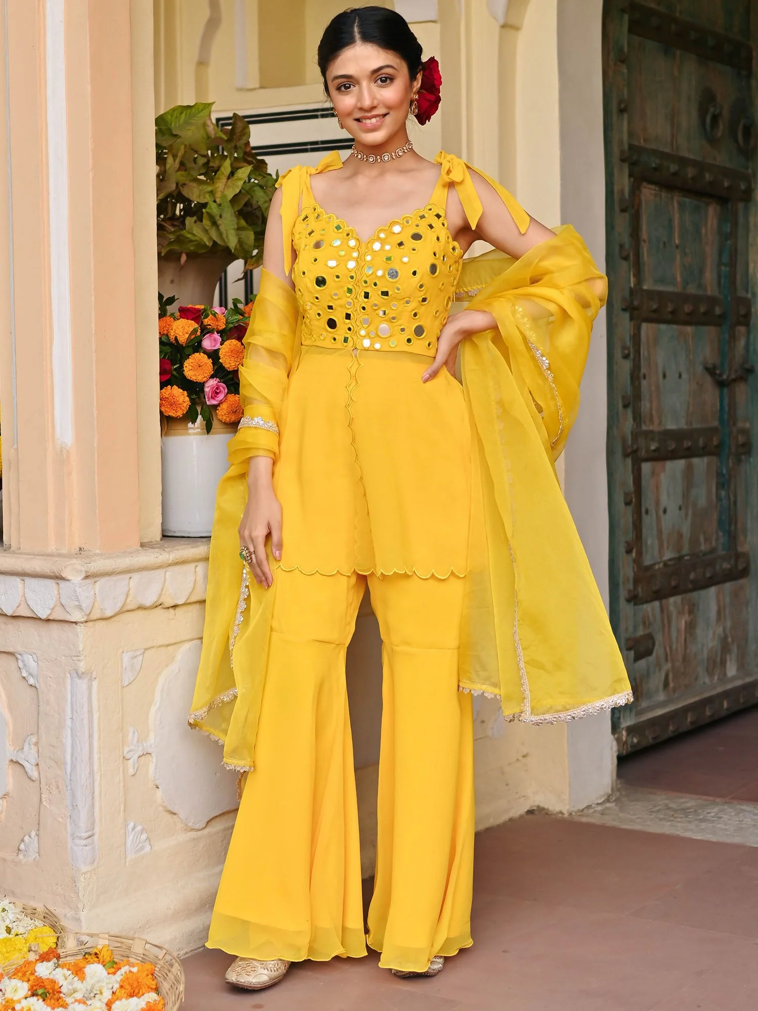 Yellow Mirror Sharara Set - Image 6