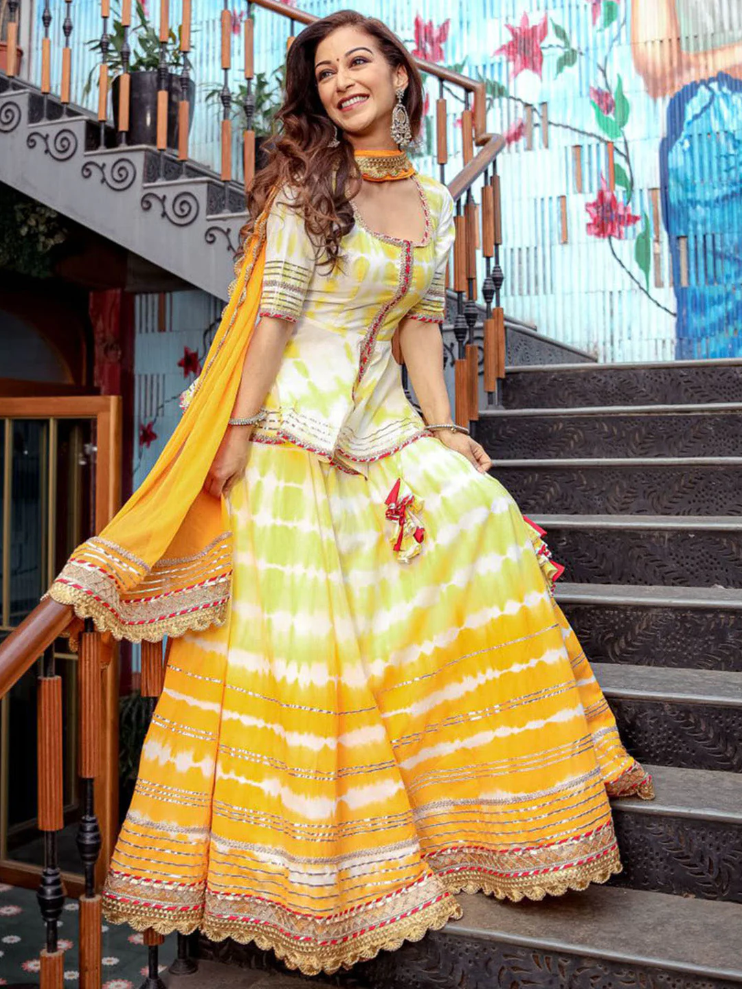 Yellow Peplum Skirt Dupatta Set - Image 5