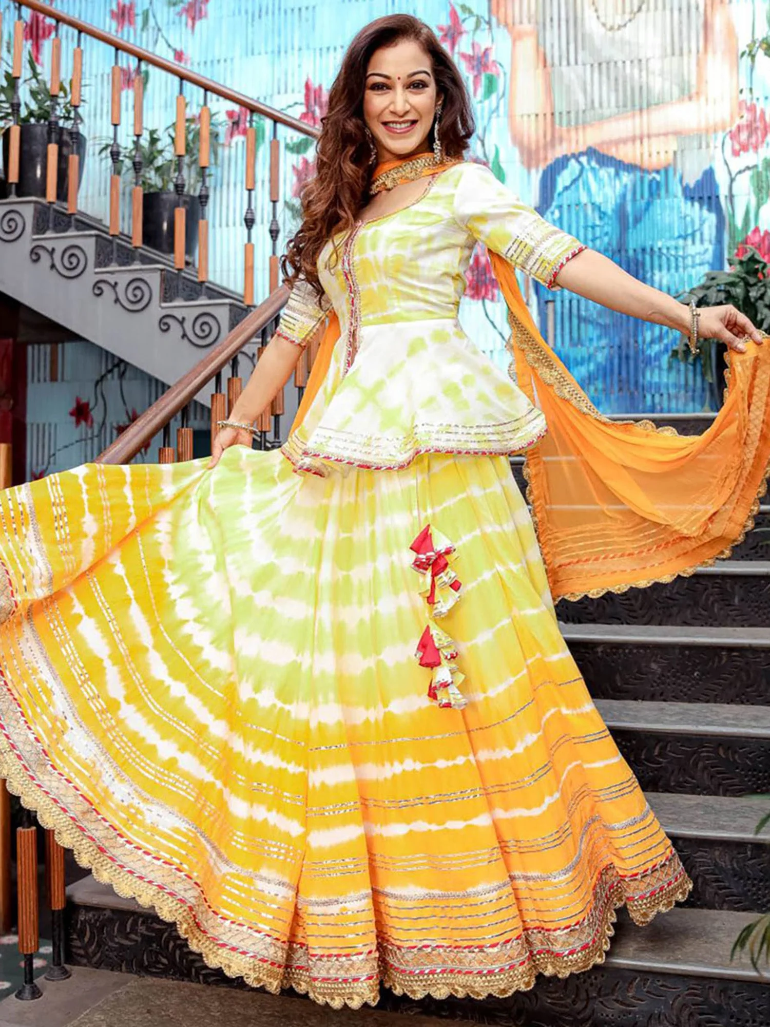 Yellow Peplum Skirt Dupatta Set - Image 6