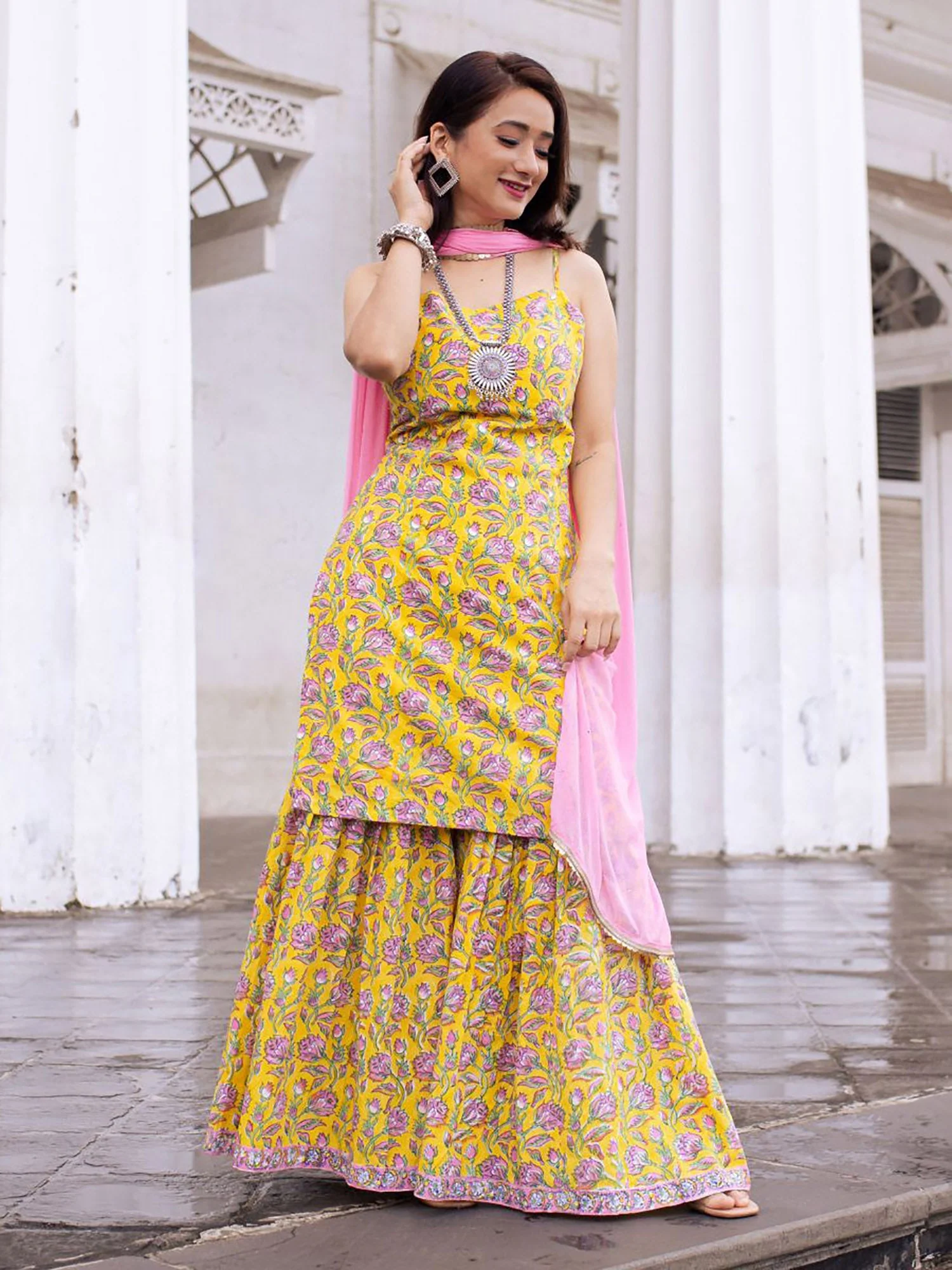Yellow Printed Suit Set - Image 4