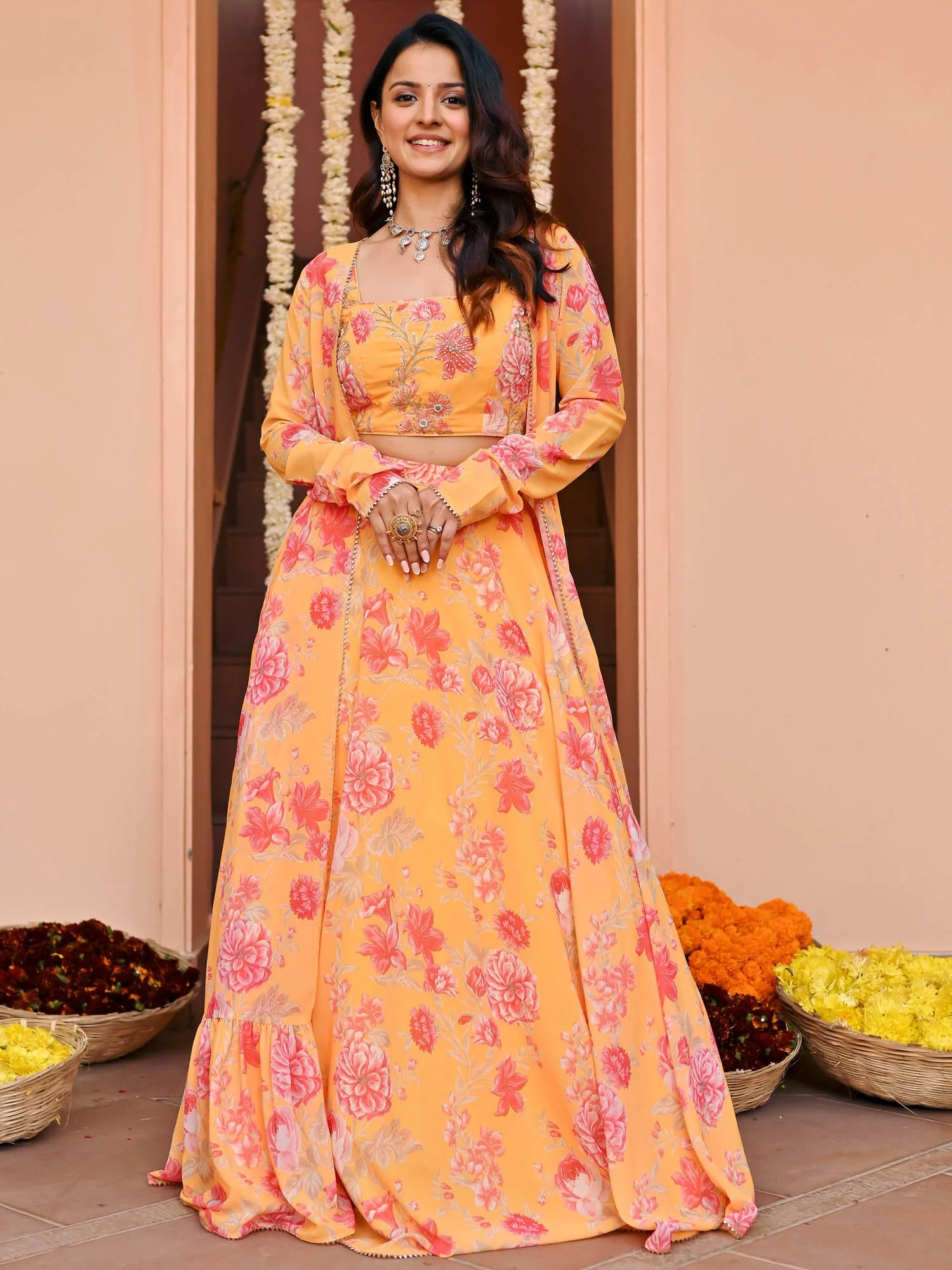 Yellow Printed Three Piece Set - Image 3