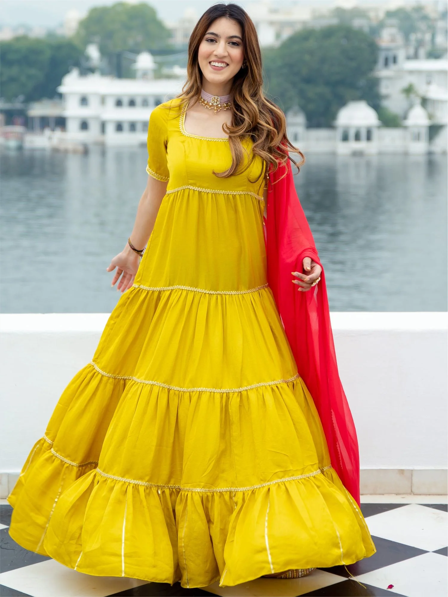 Yellow Silk Long Dress - Image 4